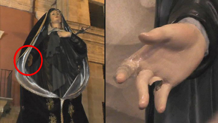 Favara, durante il Venerdì santo la corona della Madonna cade e rompe la statua