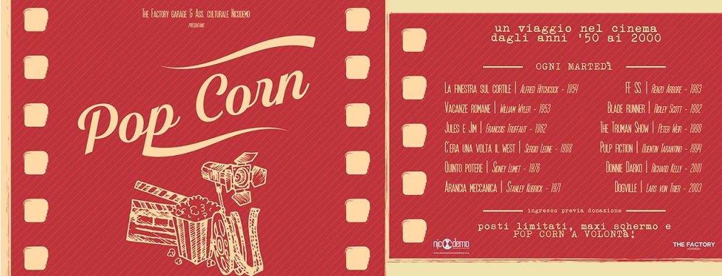 ''Pop Corn'', evento a Favara. Proiezione di film dagli anni '50 ai 2000