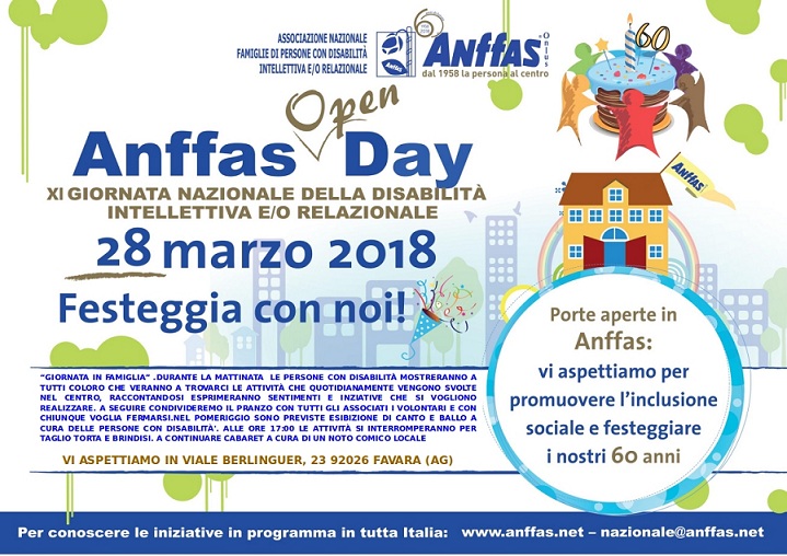 ''Giornata nazionale della disabilità intellettiva e/o relazionale'', domani iniziativa all'ANFFAS di Favara
