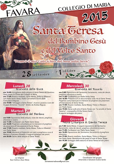 Festa della Liturgia di Santa Teresa a Favara. Il programma