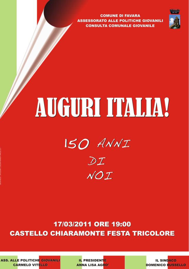 Auguri Italia....150 anni di noi. Iniziative a Favara