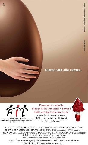 Ritorna la manifestazione Uova di Pasqua AIL. A Favara uno stand Domenica 1 Aprile
