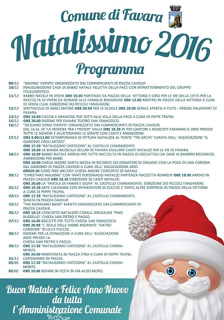 Natalissimo 2016 a Favara, il cartellone degli eventi