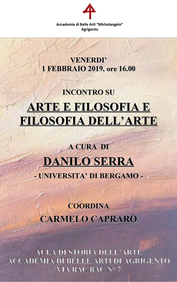 Locandina incontro Arte e Filosofia e Filosofia dell’Arte all'Accademia di Belle Arti di Agrigento