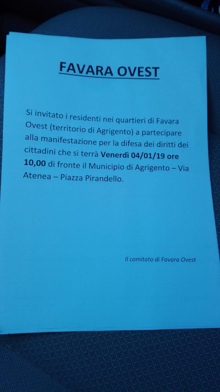 Manifesto protesta cittadini Favara Ovest