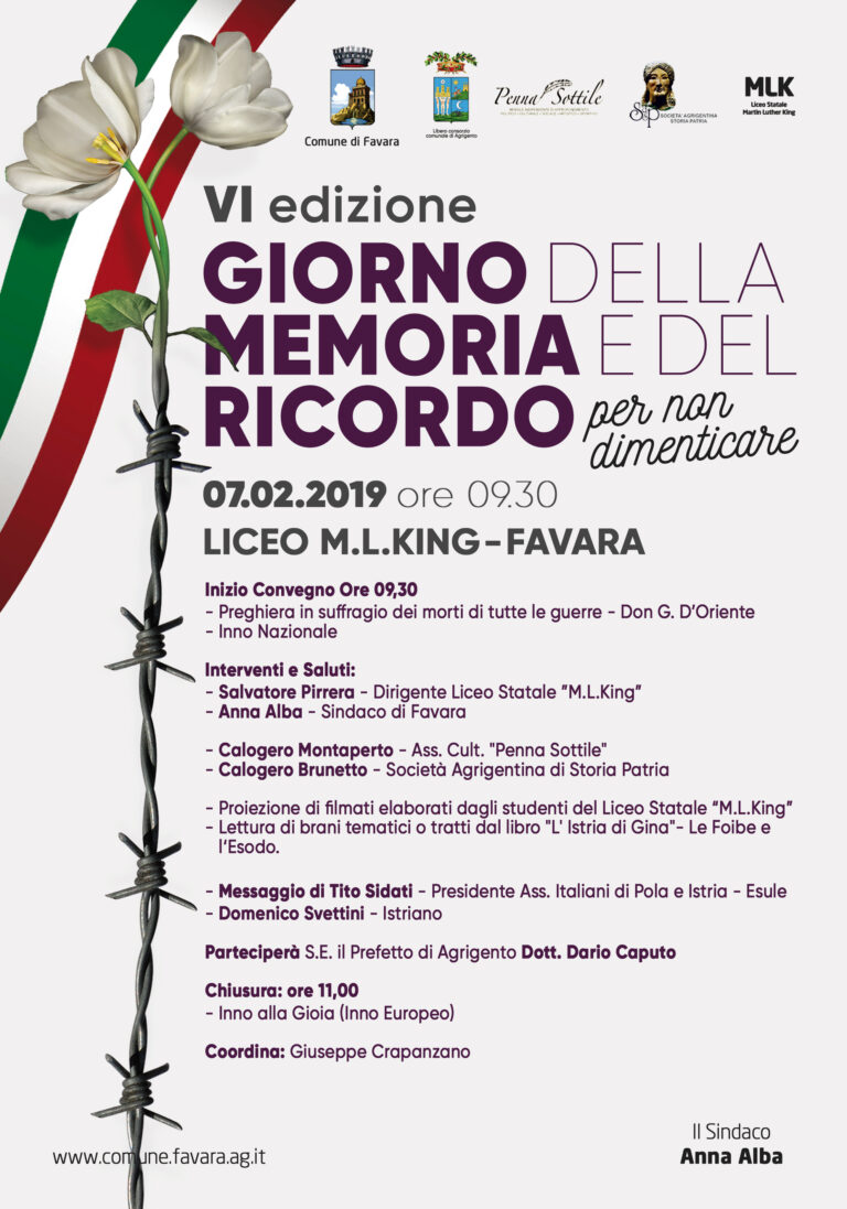 Locandina giorno memoria e ricordo 2019