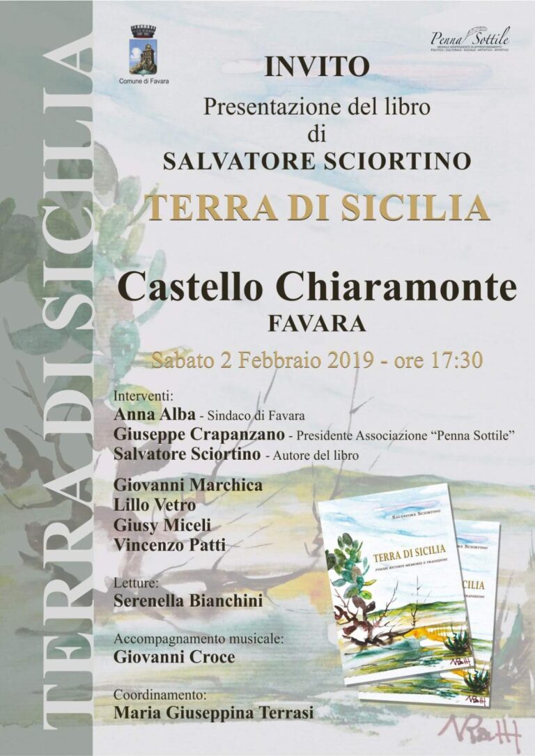 Locandina presentazione libro Terra di Sicilia di Salvatore Sciortino