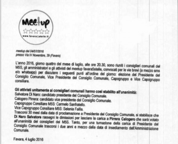 lettera meetup M5S dimissioni di naro