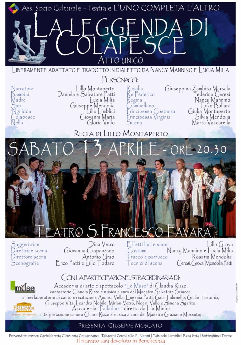 Locandina La Leggenda di Colapesce teatro San Francesco 13 aprile 2019