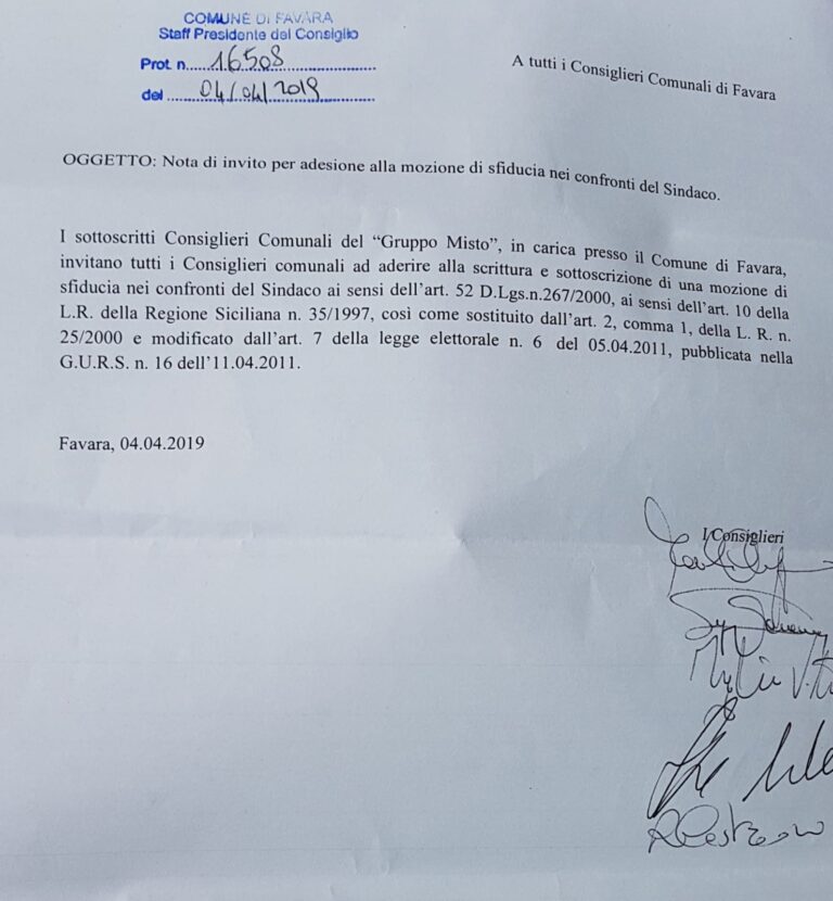 richiesta adesione alla mozione di sfiducia contro anna alba