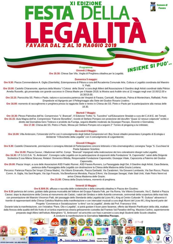locandina Festa della Legalità Favara XI edizione 2019