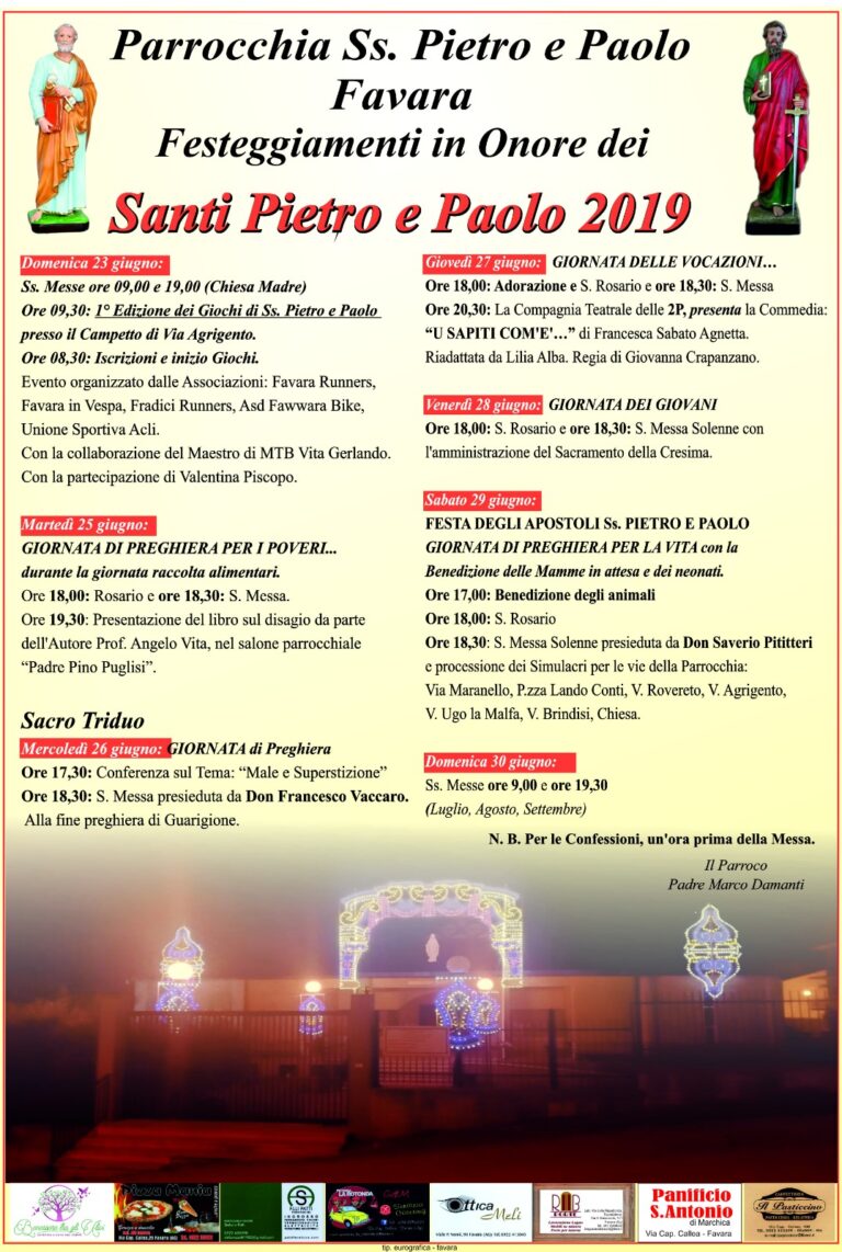 programma festeggiamenti ss pietro e paolo 2019