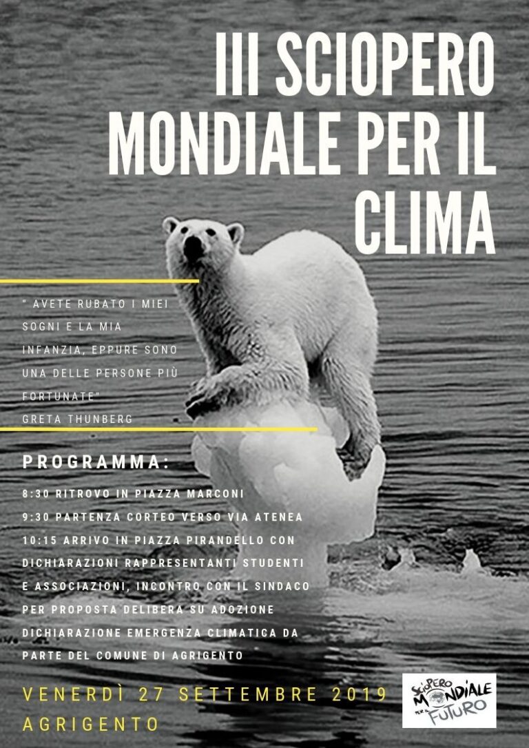Locandina III sciopero mondiale per il clima agrigento sett 2019