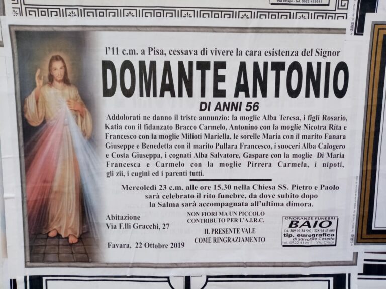 Carta morto Antonio Domante
