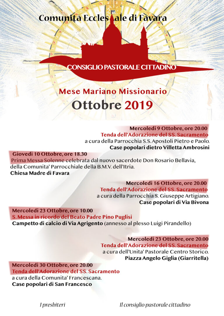locandina eventi religiosi a favara mese di ottobre 2019