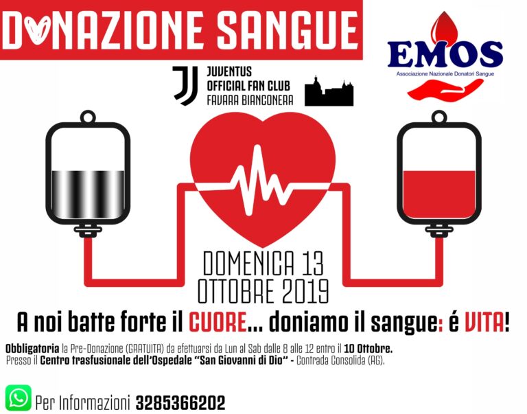manifesto donazione sangue juventus fan club favara bianconera ottobre 2019