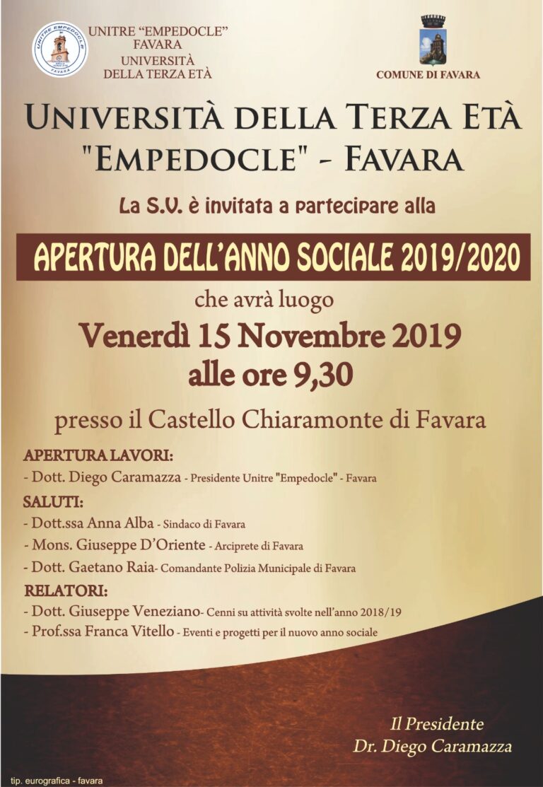 Unitrè Apertura Anno Sociale 2019-2020