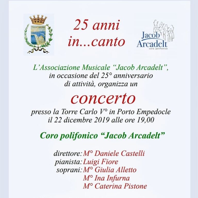 Locandina concerto coro polifonico Jacob Arcadelt per domenica 22 dicembre 2019