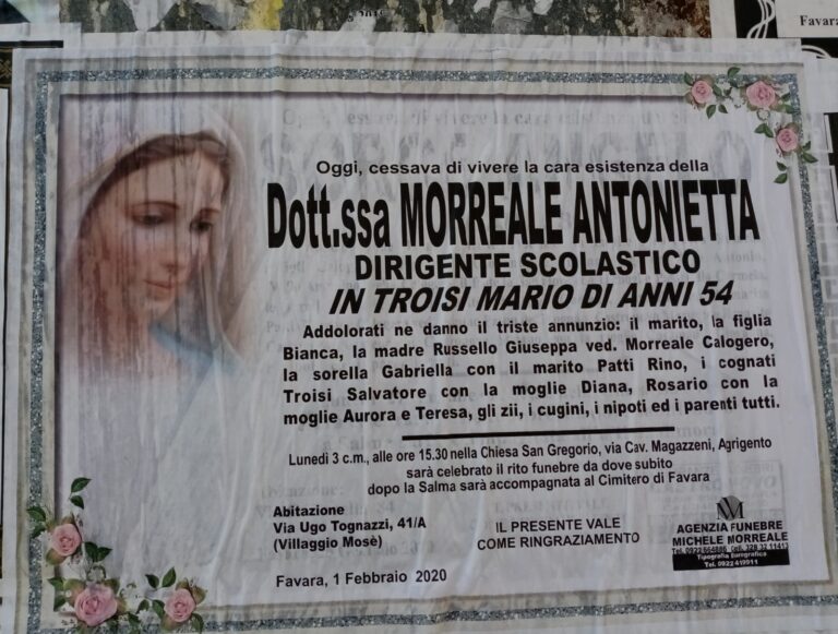 Morte Preside Antonietta Morreale, il cordoglio del Falcone e Borsellino di Favara