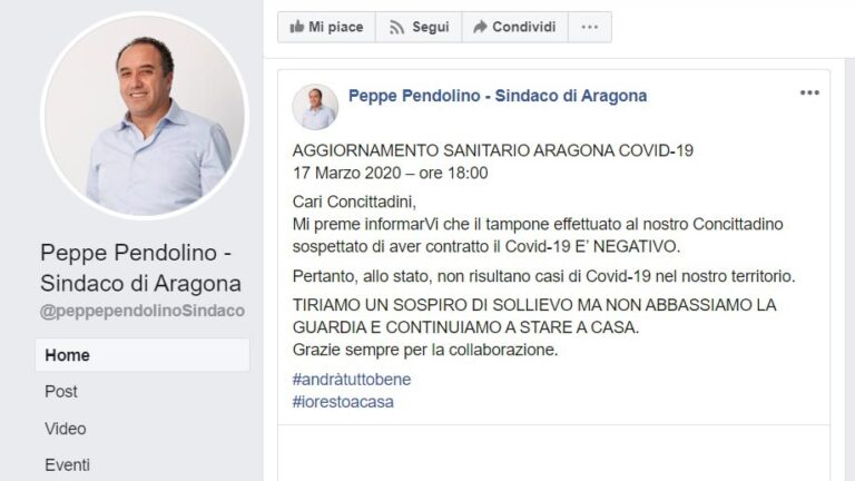 Pendolino Giuseppe negativo tampone pensionato