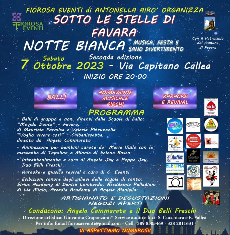 Programma Sotto le stelle di Favara 2023 notte bianca