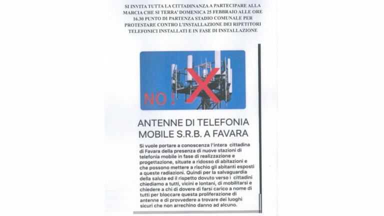 Volantino manifestazione 25 febbraio 2024 favara no antenna telefonia