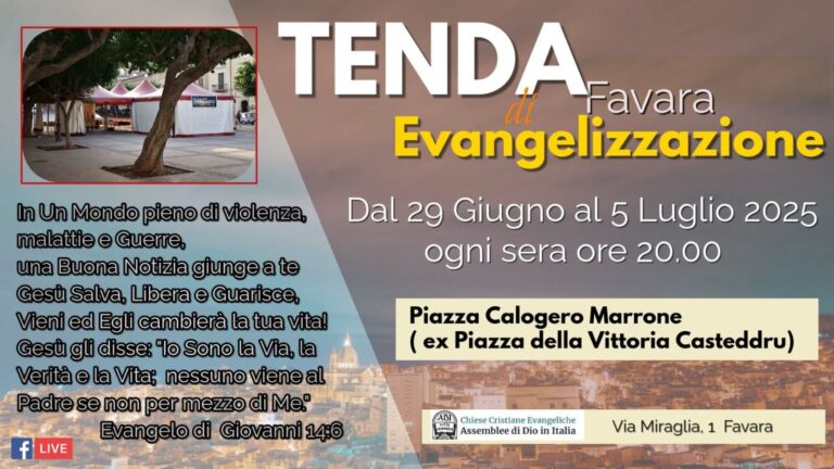 locandina tenda evangelica Adi Favara 2025