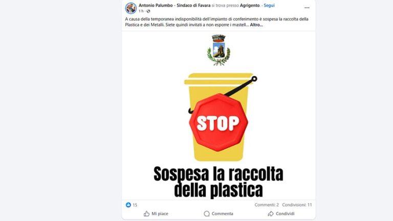 sospesa la raccolta della plastica favara